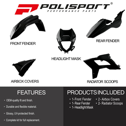 Polisport Motocross (MX) Restyling Kit for Beta RR 2T/4T (2018-2019) Dirt Bike – OEM Quality, Durable, Flexible & Perfect Fit – Black