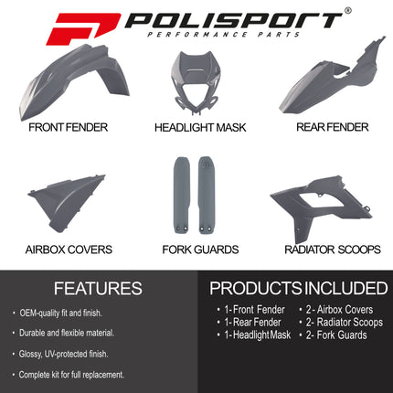 Polisport Motocross (MX) Restyling Kit for Beta RR 2T/4T (2018-19) Dirt Bike – OEM Quality, Durable, Flexible & Perfect Fit – Nardo Grey