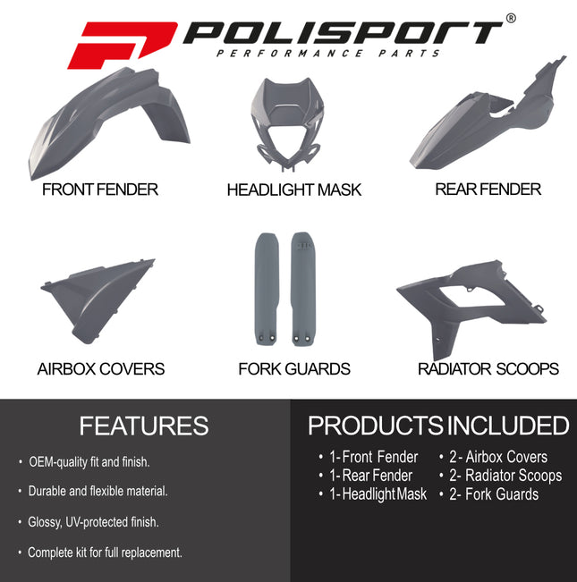 Polisport Motocross (MX) Restyling Kit for Beta RR 2T/4T (2018-19) Dirt Bike – OEM Quality, Durable, Flexible & Perfect Fit – Nardo Grey
