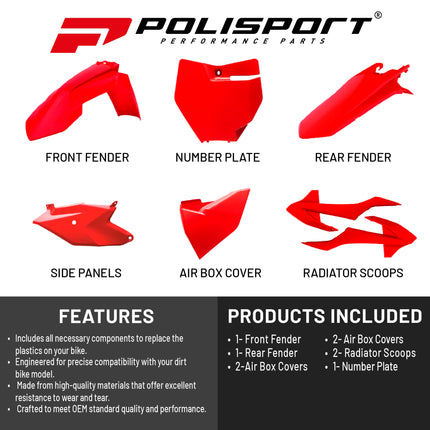 Polisport Motocross (MX) Replica Plastic Kit for GASGAS MC 85 (2021–2024) Dirt Bike – OEM Quality, Durable, Flexible & Perfect Fit – Red