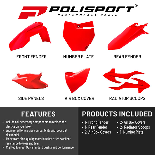 Polisport Motocross (MX) Replica Plastic Kit for GASGAS MC 85 (2021–2024) Dirt Bike – OEM Quality, Durable, Flexible & Perfect Fit – Red