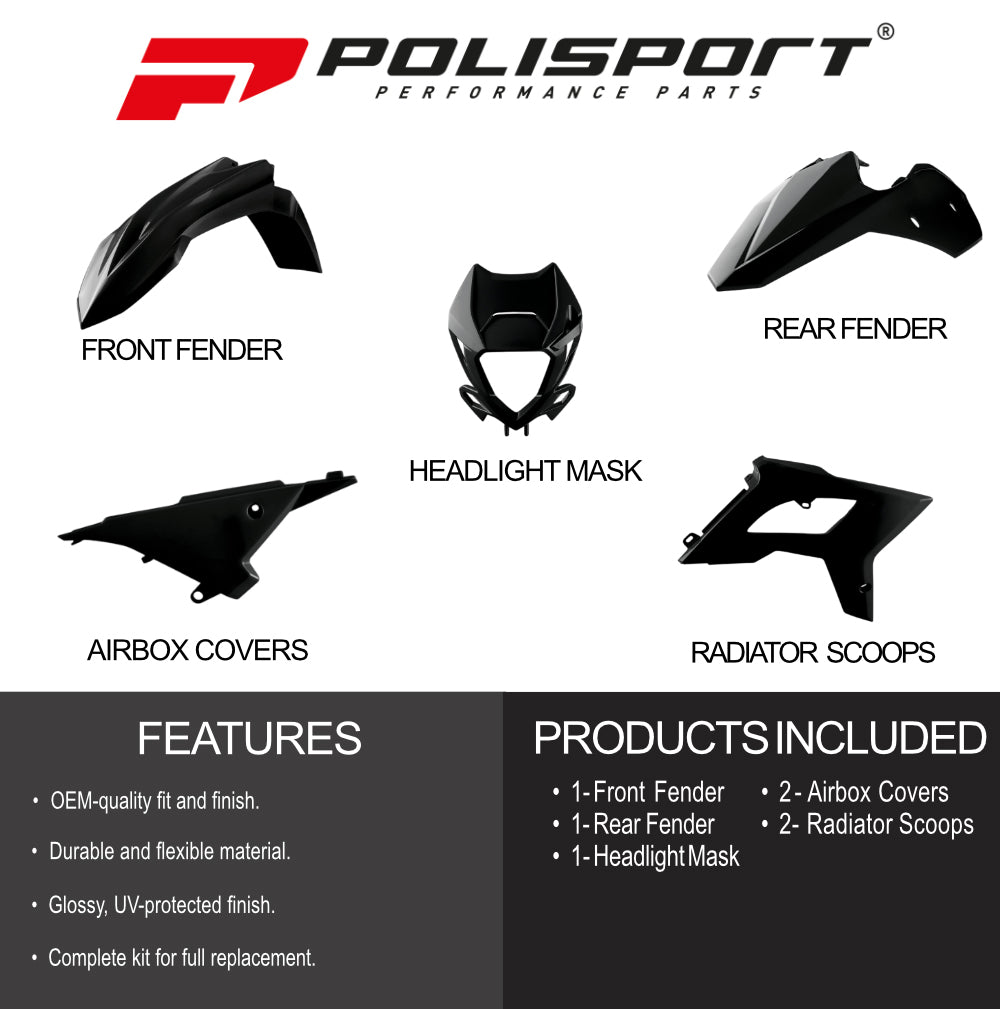 Polisport Motocross (MX) Restyling Kit for Beta RR 2T/4T (2013-17) Dirt Bike – OEM Quality, Durable, Flexible & Perfect Fit – Black
