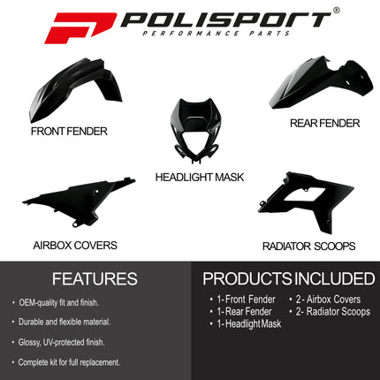 Polisport Motocross (MX) Restyling Kit for Beta RR 2T/4T (2013-17) Dirt Bike – OEM Quality, Durable, Flexible & Perfect Fit – Black