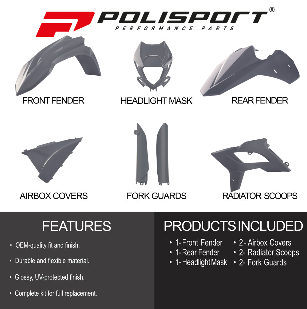 Polisport Motocross (MX) Restyling Kit for Beta RR 125AC/LC & 2T/4T (2013-17) Dirt Bike – OEM Quality, Durable, Flexible & Perfect Fit – Nardo Grey