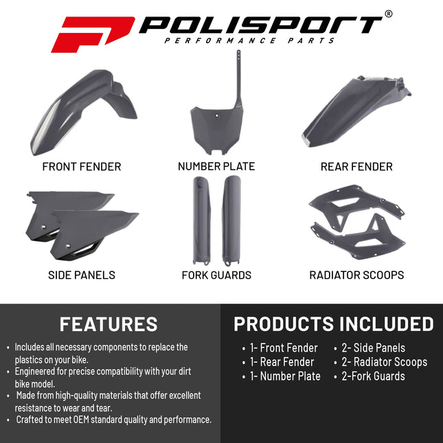 Polisport Motocross (MX) Replica Plastic Kit for Honda CRF 450RX (2021-23) Dirt Bike – OEM Quality, Durable, Flexible & Perfect Fit – Nardo Grey
