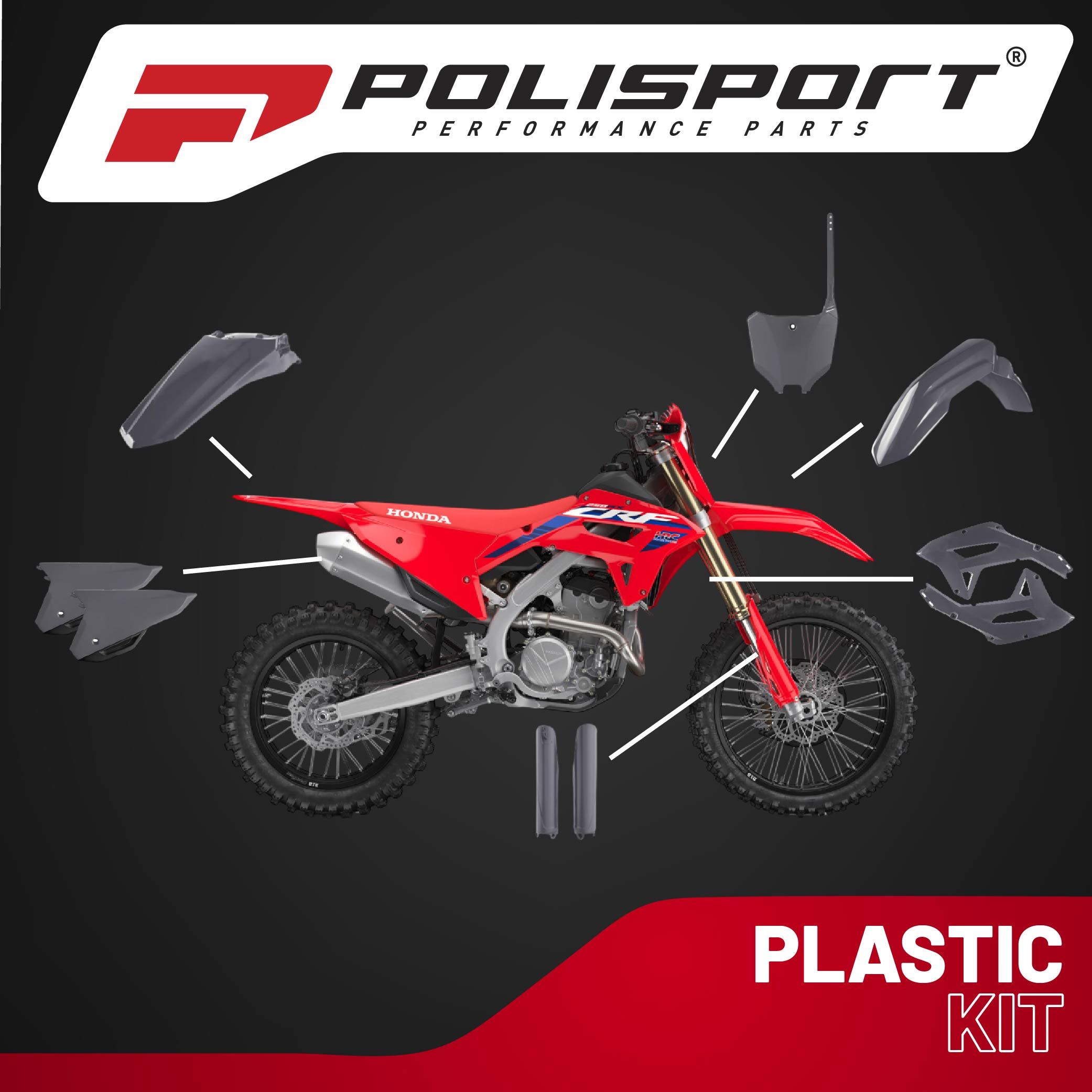 Polisport Motocross (MX) Replica Plastic Kit for Honda CRF 450RX (2021-23) Dirt Bike – OEM Quality, Durable, Flexible & Perfect Fit – Nardo Grey