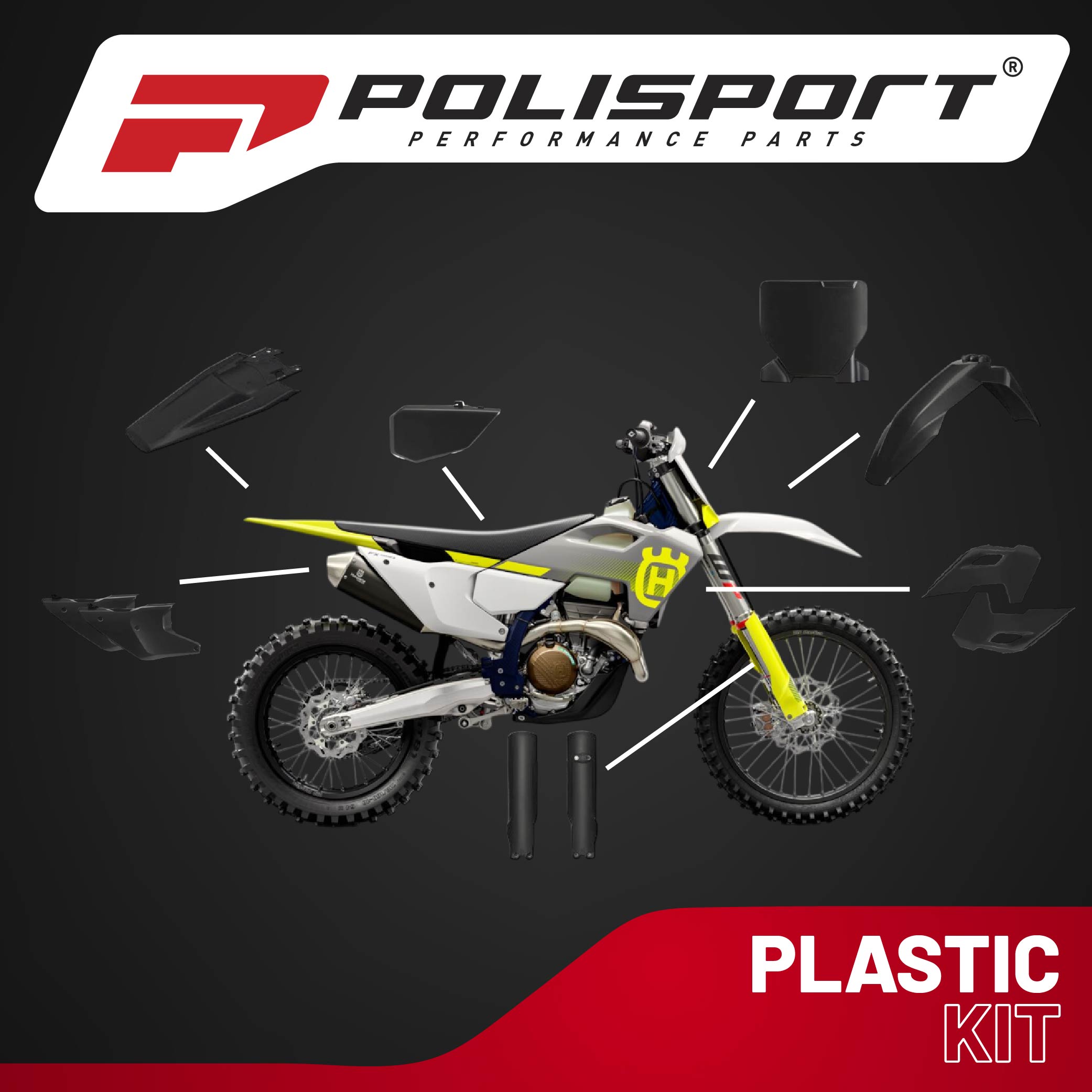 Polisport Motocross (MX) Replica Plastic Kit for Husqvarna FC/FX & TC/TX (2023-2024) Dirt Bike – OEM Quality, Durable, Flexible & Perfect Fit – Black