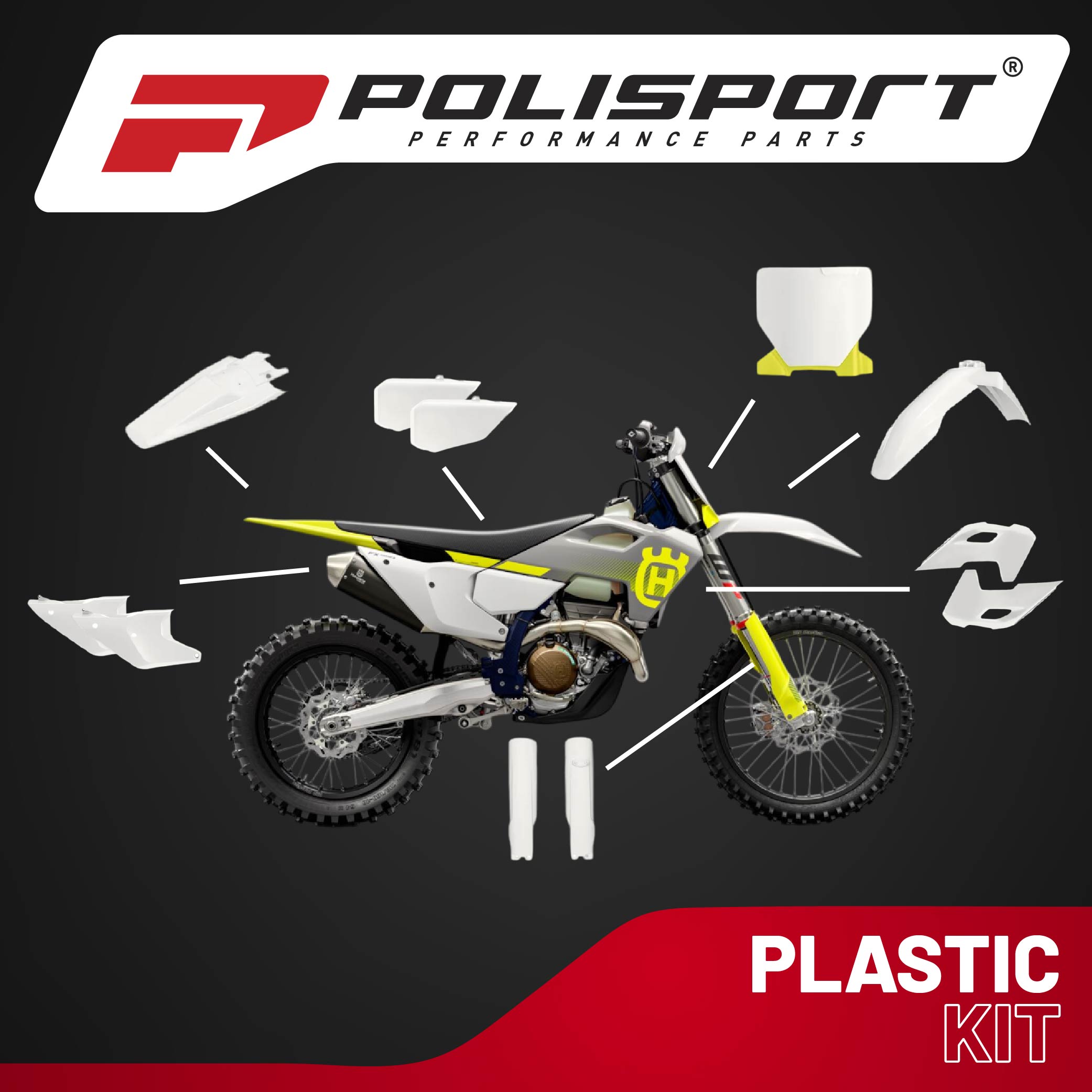 Polisport Motocross (MX) Replica Plastic Kit for Husqvarna FC/FX & TC/TX (2022-2024) Dirt Bike – OEM Quality, Durable, Flexible & Perfect Fit – White/Yellow