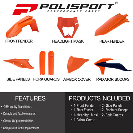 Polisport Motocross (MX) Replica Plastic Enduro Kit for KTM EXC/EXC-F & XC-W/XCF-W (2020-2023) Dirt Bike