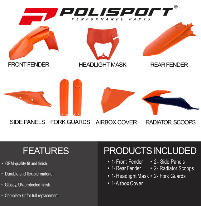 Polisport Motocross (MX) Replica Plastic Enduro Kit for KTM EXC/EXC-F & XC-W/XCF-W (2020-2023) Dirt Bike