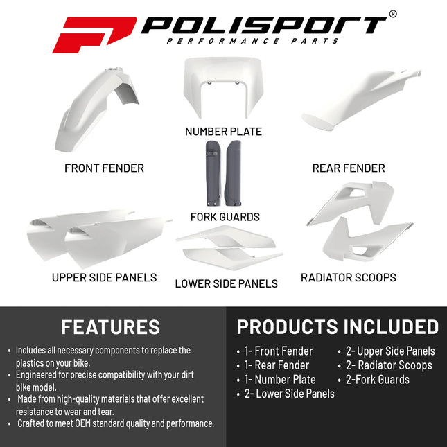 Polisport MX Plastic Kit for Husqvarna TE/FE (2020-23) Motocross, White