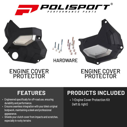 Polisport Clutch and Altenator Cover Protector Kit (Black) - Compatible with Kawasaki Z650 & Ninja 500 (17-21)