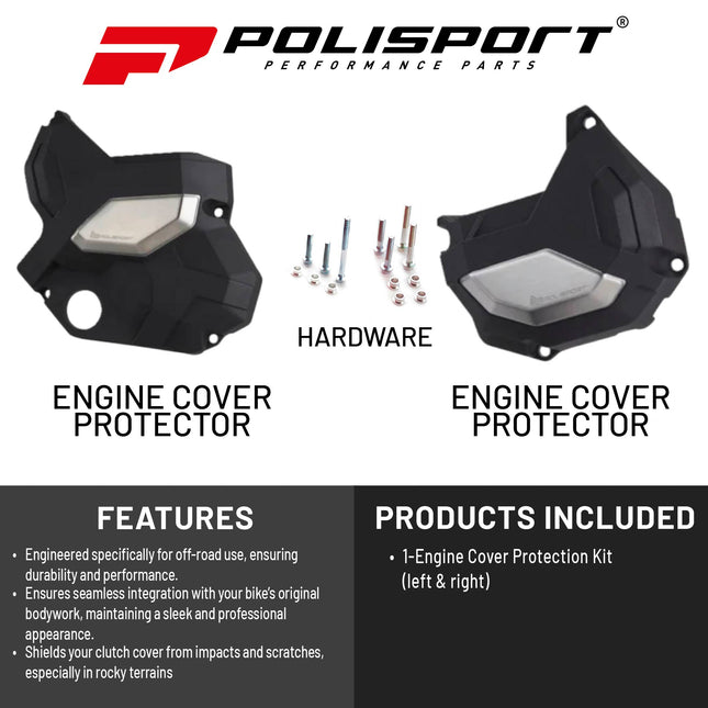 Polisport Clutch and Altenator Cover Protector Kit (Black) - Compatible with Kawasaki Z650 & Ninja 500 (17-21)