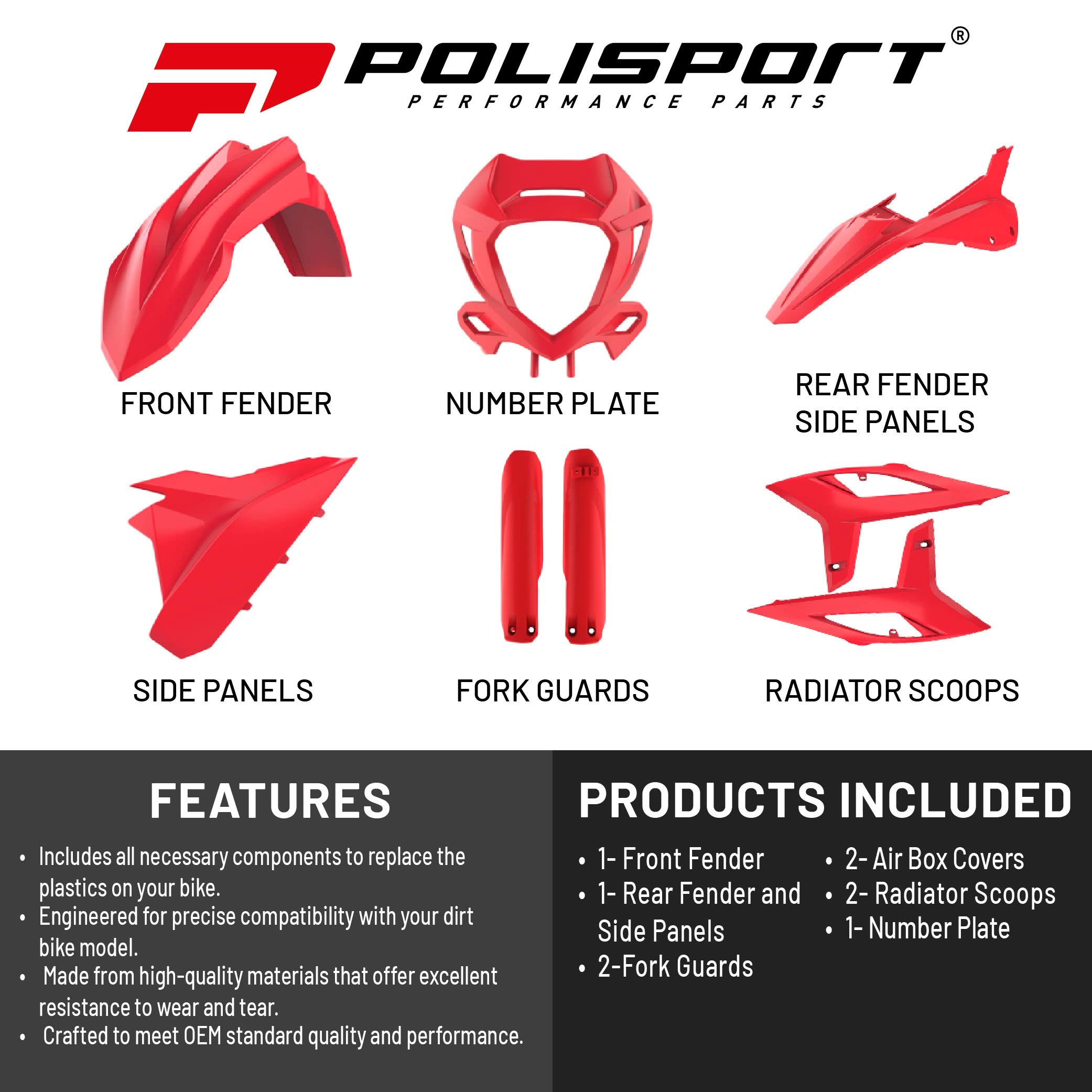 Polisport Motocross (MX) Replica Plastic Kit for BETA RR 2T & 4T (2020-2022) Dirt Bike – OEM Quality, Durable, Flexible & Perfect Fit – Red