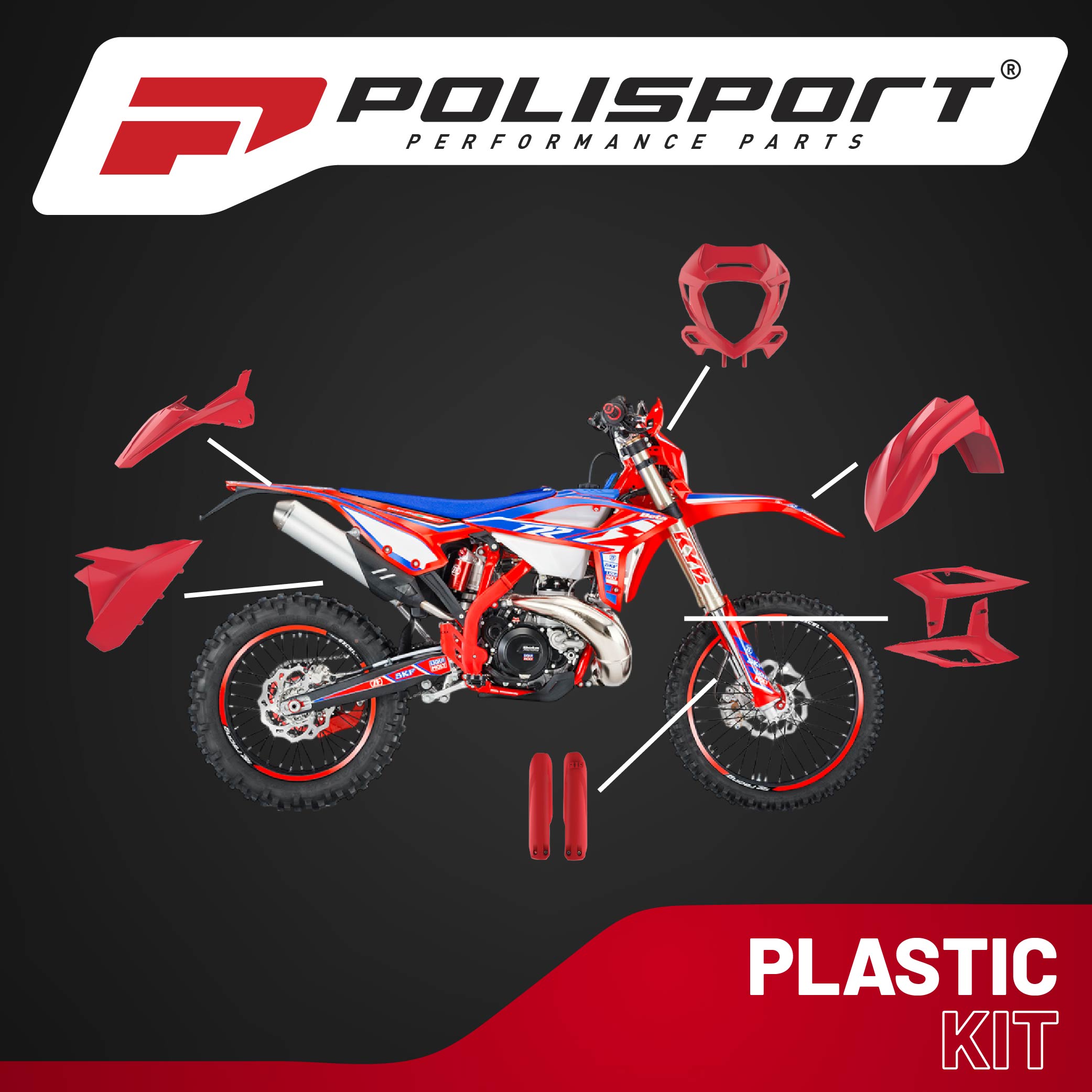 Polisport Motocross (MX) Replica Plastic Kit for BETA RR 2T & 4T (2020-2022) Dirt Bike – OEM Quality, Durable, Flexible & Perfect Fit – Red