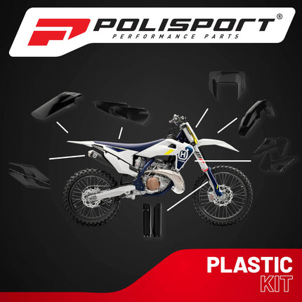 Polisport Motocross (MX) Replica Plastic Kit for Husqvarna TE & FE (2020-2023) Dirt Bike – OEM Quality, Durable, Flexible & Perfect Fit – Black