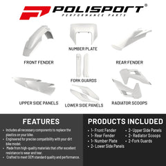 Polisport Motocross (MX) Replica Plastic Kit for Husqvarna TE & FE (2020-2023) Dirt Bike – OEM Quality, Durable, Flexible & Perfect Fit – White