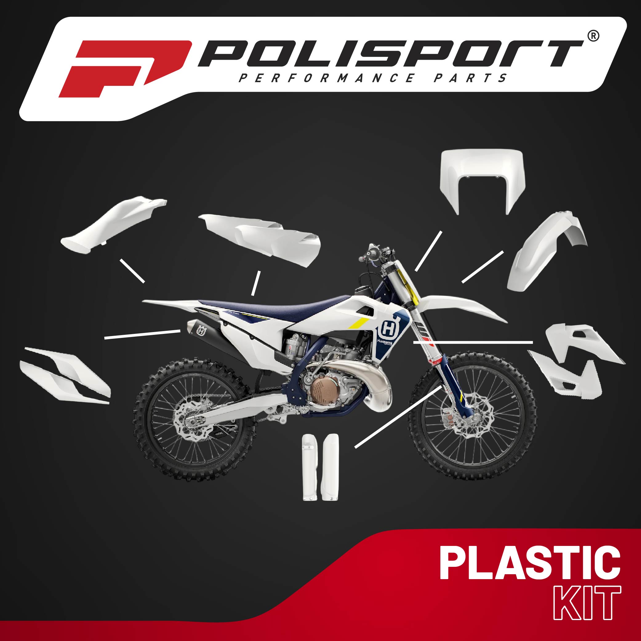 Polisport Motocross (MX) Replica Plastic Kit for Husqvarna TE & FE (2020-2023) Dirt Bike – OEM Quality, Durable, Flexible & Perfect Fit – White
