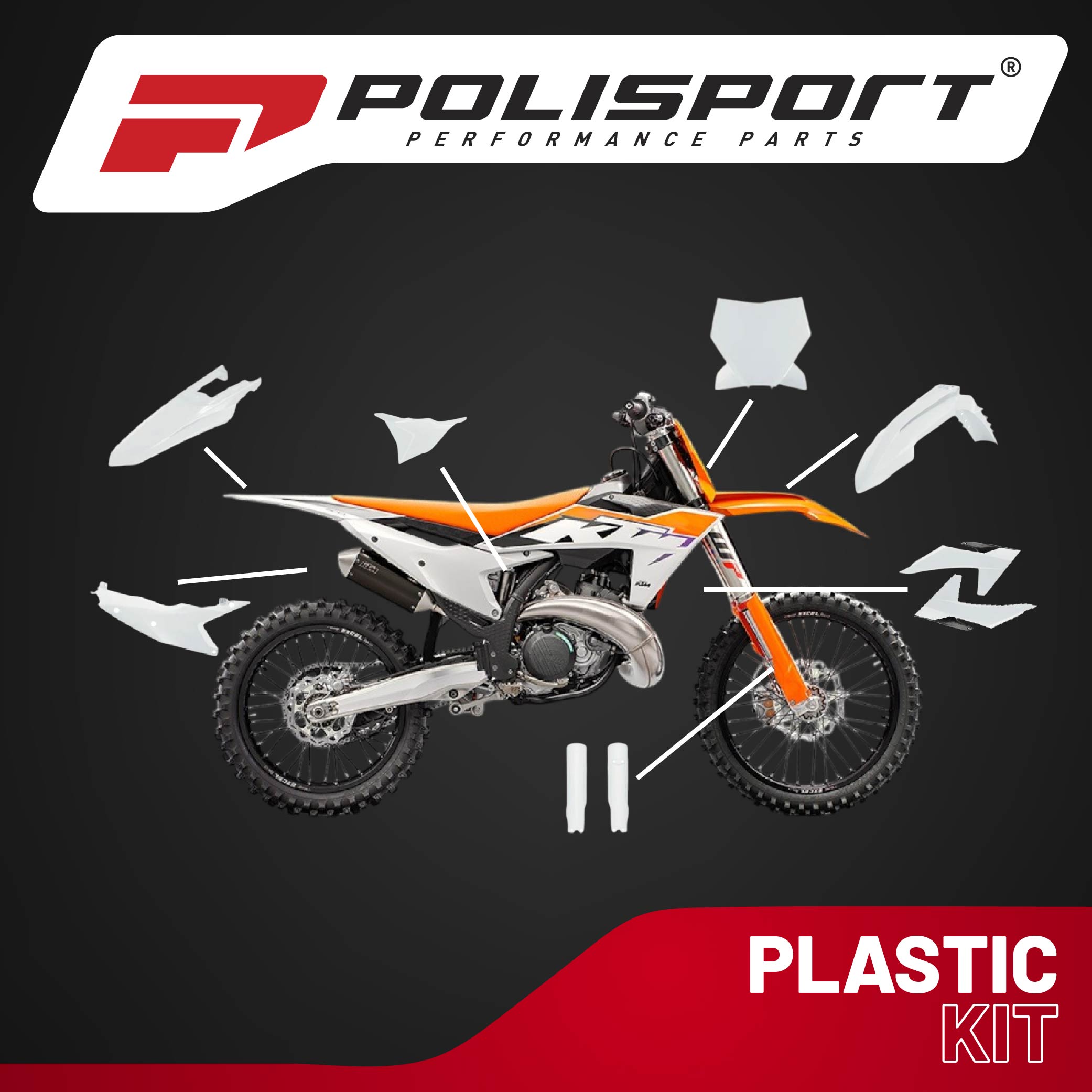 Polisport Motocross (MX) Replica Plastic Kit for KTM SX/XC (2023-2024) Dirt Bike – OEM Quality, Durable, Flexible & Perfect Fit – Orange