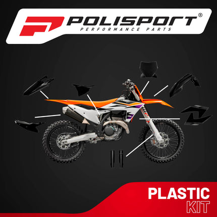 Polisport Motocross (MX) Replica Plastic Kit for KTM SXF, XC, XCF (2022-24) Dirt Bike – OEM Quality, Durable, Flexible & Perfect Fit – Black