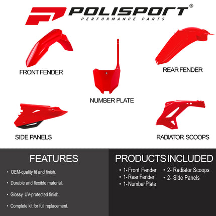 Polisport Motocross (MX) Restyling Kit for Honda CR 125R/250R (2002-07) Dirt Bike – OEM Quality, Durable, Flexible & Perfect Fit – Red