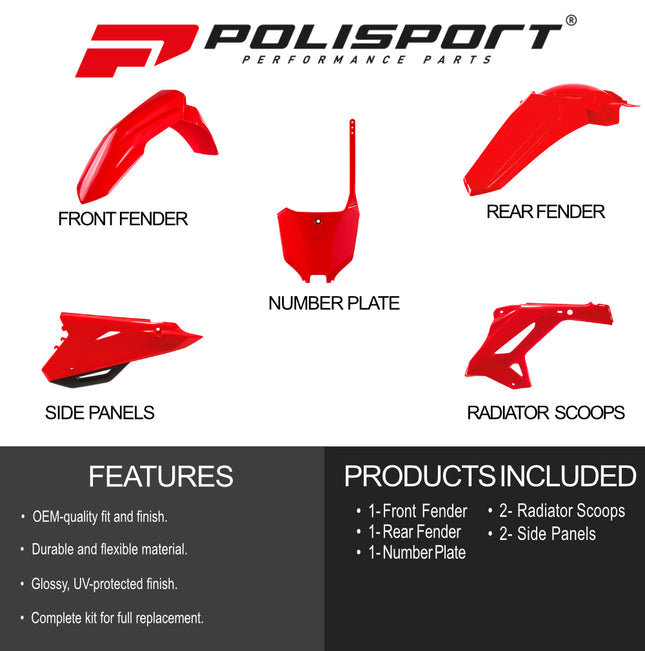 Polisport Motocross (MX) Restyling Kit for Honda CR 125R/250R (2002-07) Dirt Bike – OEM Quality, Durable, Flexible & Perfect Fit – Red