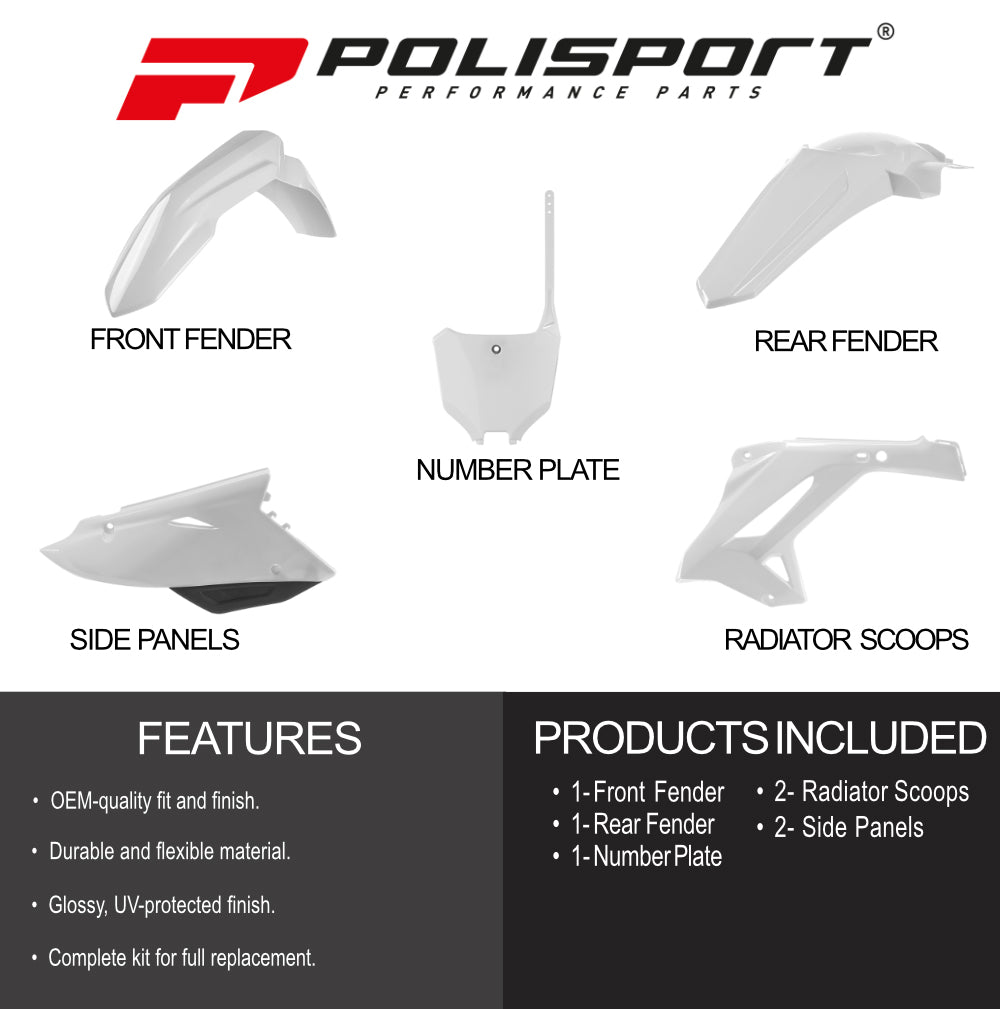 Polisport Motocross (MX) Restyling Kit for Honda CR 125R/250R (2002-07) Dirt Bike – OEM Quality, Durable, Flexible & Perfect Fit – White