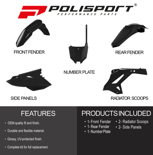 Polisport Motocross (MX) Restyling Kit for Honda CR 125R/250R (2002-07) Dirt Bike – OEM Quality, Durable, Flexible & Perfect Fit – Black
