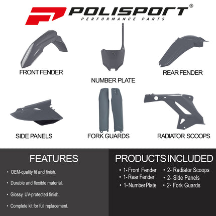 Polisport Motocross (MX) Restyling Kit for Honda CR 125R/250R (2002-07) Dirt Bike – OEM Quality, Durable, Flexible & Perfect Fit – Nardo Grey