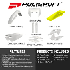 Polisport Motocross (MX) Replica Plastic Kit for Husqvarna TE/FE (2020-23) Dirt Bike – OEM Quality, Durable, Flexible & Perfect Fit – White/Yellow