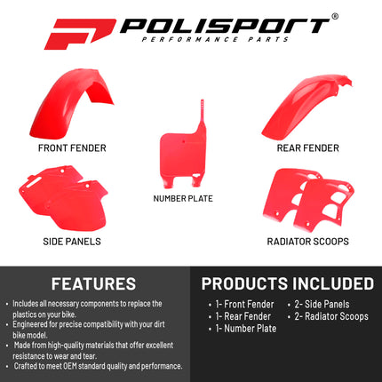 Polisport MX Plastic Kit for Honda CR 500 (1991-1994) Dirt Bike, OEM, Red