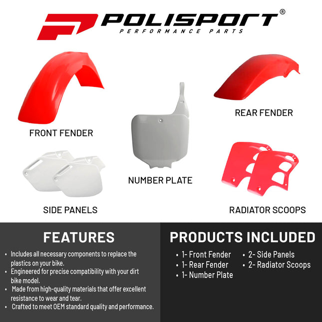 Polisport MX Plastic Kit for Honda CR 500 (1995-2000) Dirt Bike, OEM, Red/White
