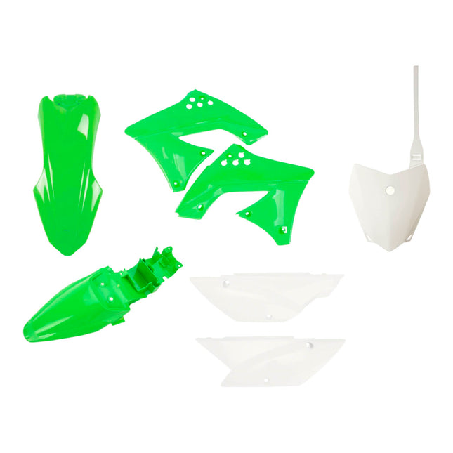 Polisport Motocross (MX) Replica Plastic Kit for Kawasaki KLX 110 (2010-25) Dirt Bike – OEM Quality, Durable, Flexible & Perfect Fit – Green/White