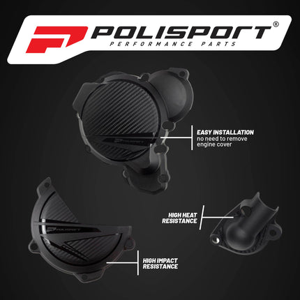 Polisport Clutch and Ignition Cover Protector Kit (Black) - Compatible with KTM EXC/XC-W 250/300 & Husqvarna TE 250/300 (2024-2025)