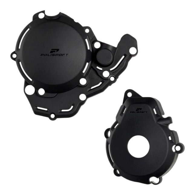 Polisport Motocross Motorcycles (MX) Engine Covers Protector Kit for KTM EXC-F 250/350 (2024) Dirt Bikes - Clutch, Ignition & Water Pump Cover Protectors - Durable Plastic Guards for Scratches - Blk