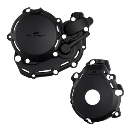 Polisport Motocross Motorcycles (MX) Engine Covers Protector Kit for KTM EXC-F 450/500 & XCF-W 450 (2024) Dirt Bikes - Clutch, Ignition & Water Pump Cover Protectors - Black