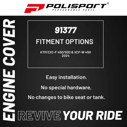 Polisport Motocross Motorcycles (MX) Engine Covers Protector Kit for KTM EXC-F 450/500 & XCF-W 450 (2024) Dirt Bikes - Clutch, Ignition & Water Pump Cover Protectors - Black