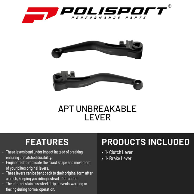 Polisport APT Unbreakable Brake/Clutch Levers Kit - Fits KTM, Husqvarna, GasGas, Sherco, Triumph MX/Enduro motorcycles (2014-2026) - Durable Composite, OEM Shape, Easy Install - Black