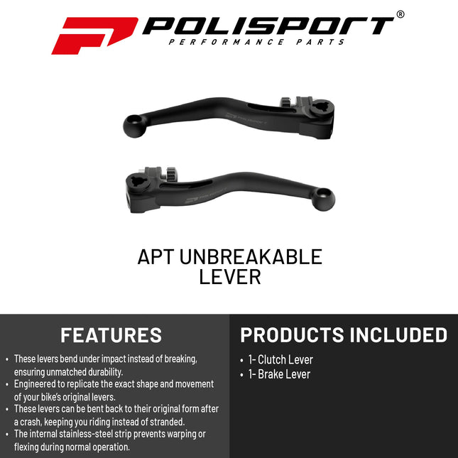 Polisport APT Unbreakable Levers Kit - Fits: Husqvarna TE/FE, GasGas MC/EC/EX (2021-2024) - Motocross (MX/Enduro) Brake/Clutch Levers, Durable Composite, OEM Shape, Easy Install, Black
