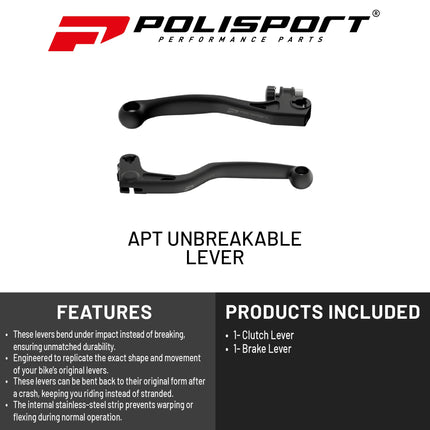 Polisport  APT Unbreakable Levers Kit - Fits: Honda CR125R/CR250R (2004-2007) Motocross (MX/Enduro), OEM Shape, APT Composite, Stainless Strip, CNC Adapter, Bendable Design, Easy Install, Black