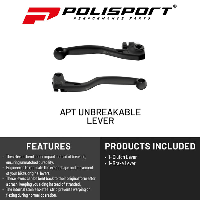 Polisport  APT Unbreakable Levers Kit - Fits: Honda CRF 250R/250RX/450R/450RX (2007-2025) Motocross (MX/Enduro) Brake/Clutch Levers, Durable Composite, OEM Shape, Easy Install, Black