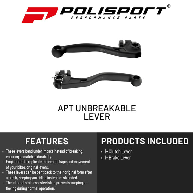 Polisport  APT Unbreakable Levers Kit - Fits: Honda CRF 450RX (2021-2025) Motocross (MX/Enduro) Brake/Clutch Levers, Durable Composite, OEM Shape, Easy Install, Black