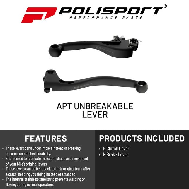 Polisport  APT Unbreakable Levers Kit - Fits: Yamaha YZ/YZ-F (2009-2025) Motocross (MX/Enduro) Brake/Clutch Levers, Durable Composite, OEM Shape, Easy Install, Black