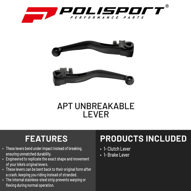 Polisport  APT Unbreakable Levers Kit - Fits: Beta RR 125/250/300 2T, RR 350/390/430/480 4T (2013-2024) Motocross (MX/Enduro) Brake/Clutch Levers, Durable Composite, OEM Shape, Easy Install Black