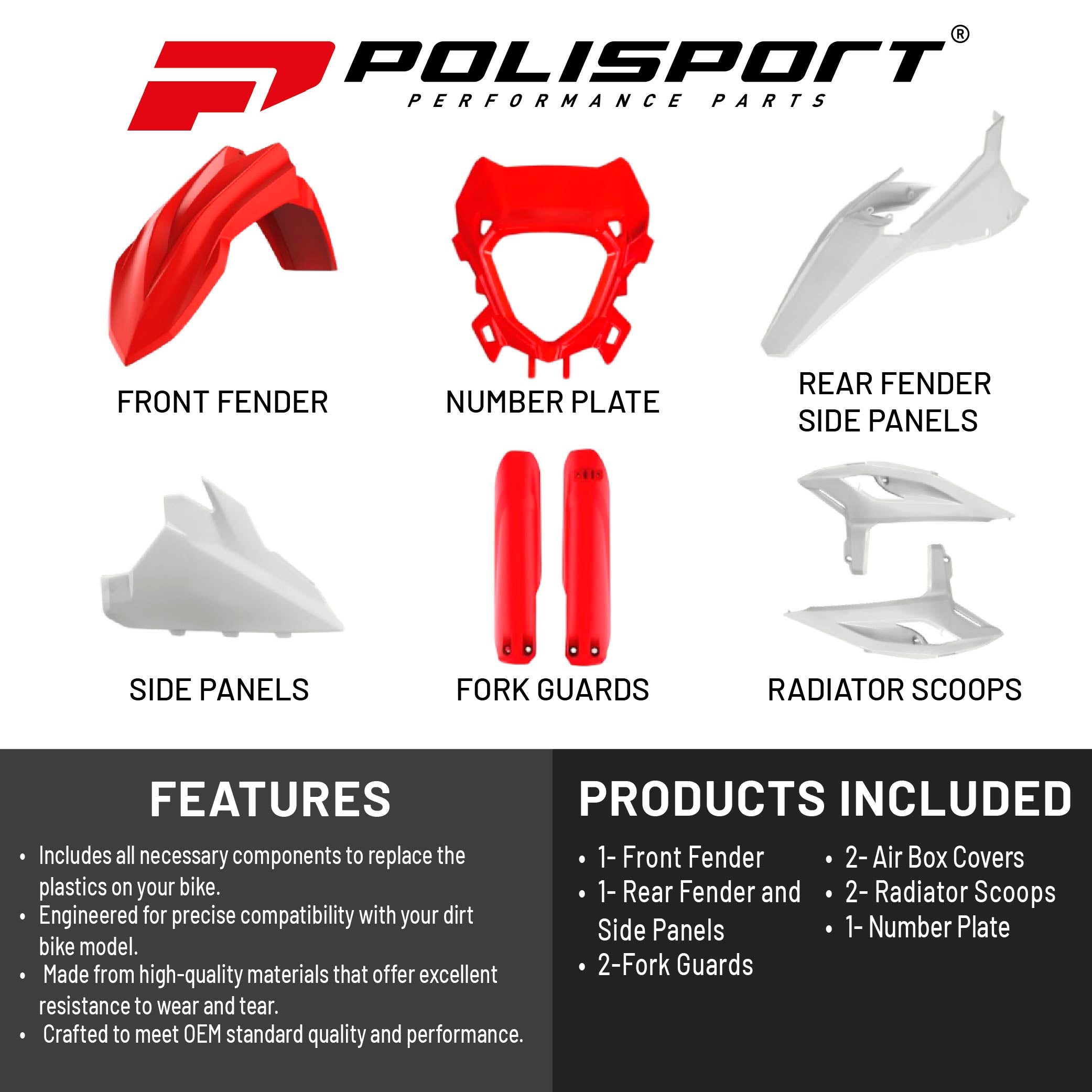 Polisport Motocross (MX) Replica Plastic Kit for Beta RR X-Pro (2025-26) Dirt Bike – OEM Quality, Durable, Flexible & Perfect Fit – Red/White