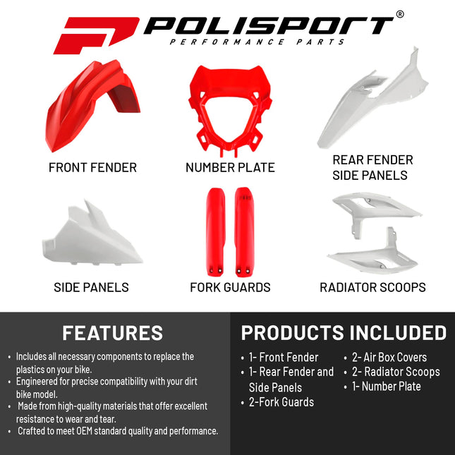 Polisport Motocross (MX) Replica Plastic Kit for Beta RR X-Pro (2025-26) Dirt Bike – OEM Quality, Durable, Flexible & Perfect Fit – Red/White