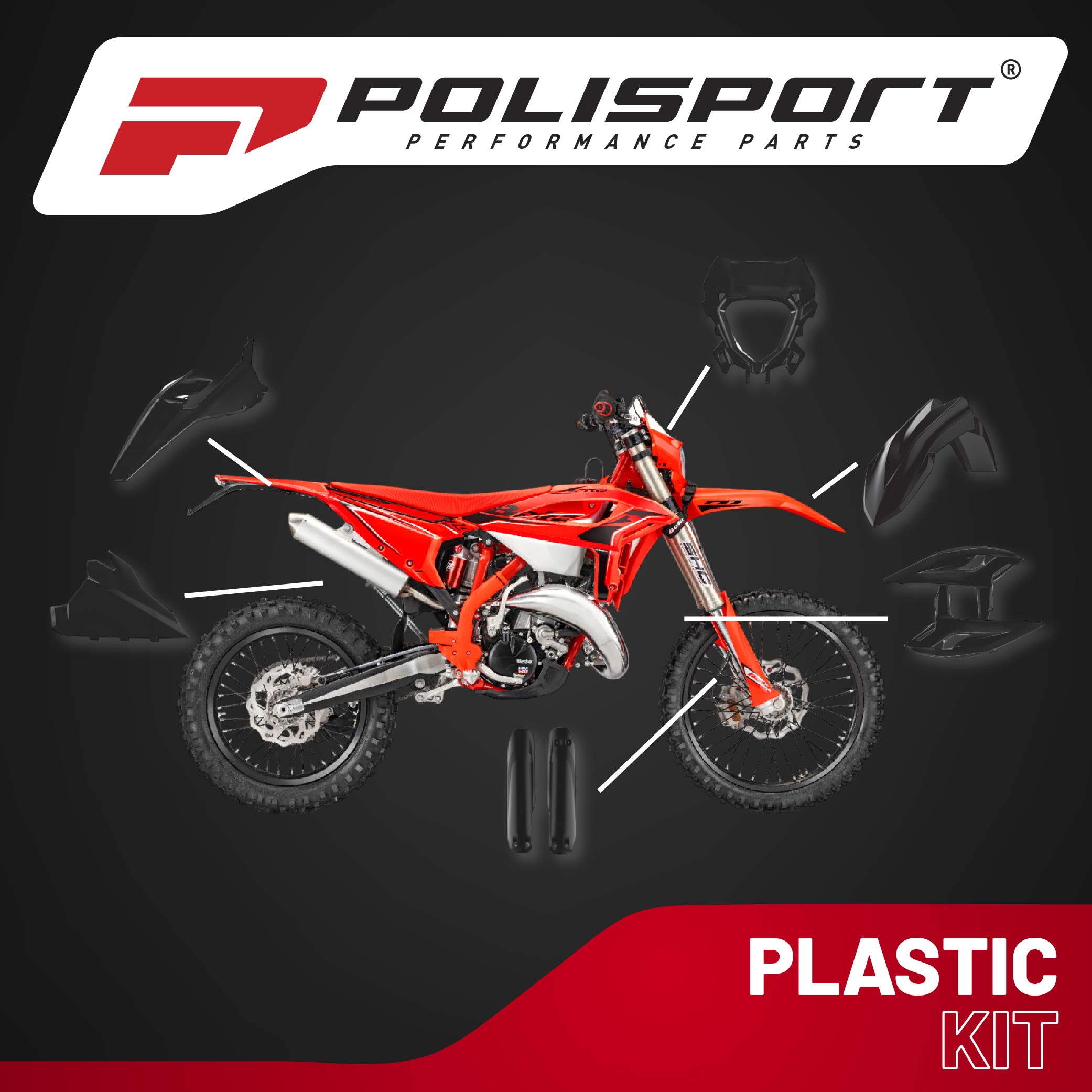 Polisport Motocross (MX) Replica Plastic Kit for Beta RR X-Pro (2025-26) Dirt Bike – OEM Quality, Durable, Flexible & Perfect Fit – Black