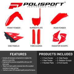 Polisport Motocross (MX) Replica Plastic Kit for Honda CRF 250R (2025) Dirt Bike – OEM Quality, Durable, Flexible & Perfect Fit – Red/Black