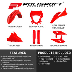 Polisport Motocross (MX) Replica Plastic Kit for Beta RR X-Pro (2025-26) Dirt Bike – OEM Quality, Durable, Flexible & Perfect Fit – Red