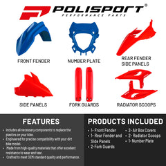 Polisport Motocross (MX) Replica Plastic Kit for Beta RR Racing (2025-26) Dirt Bike – OEM Quality, Durable, Flexible & Perfect Fit – Red/Blue